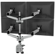 Full Motion Quad Monitor Desk Mount with Gas Spring Arms Silver Monitor Mount - CLiX Series Full Motion Quad Monitor Desk Mount with Gas Spring Arms - Mount-It! - MI-65156