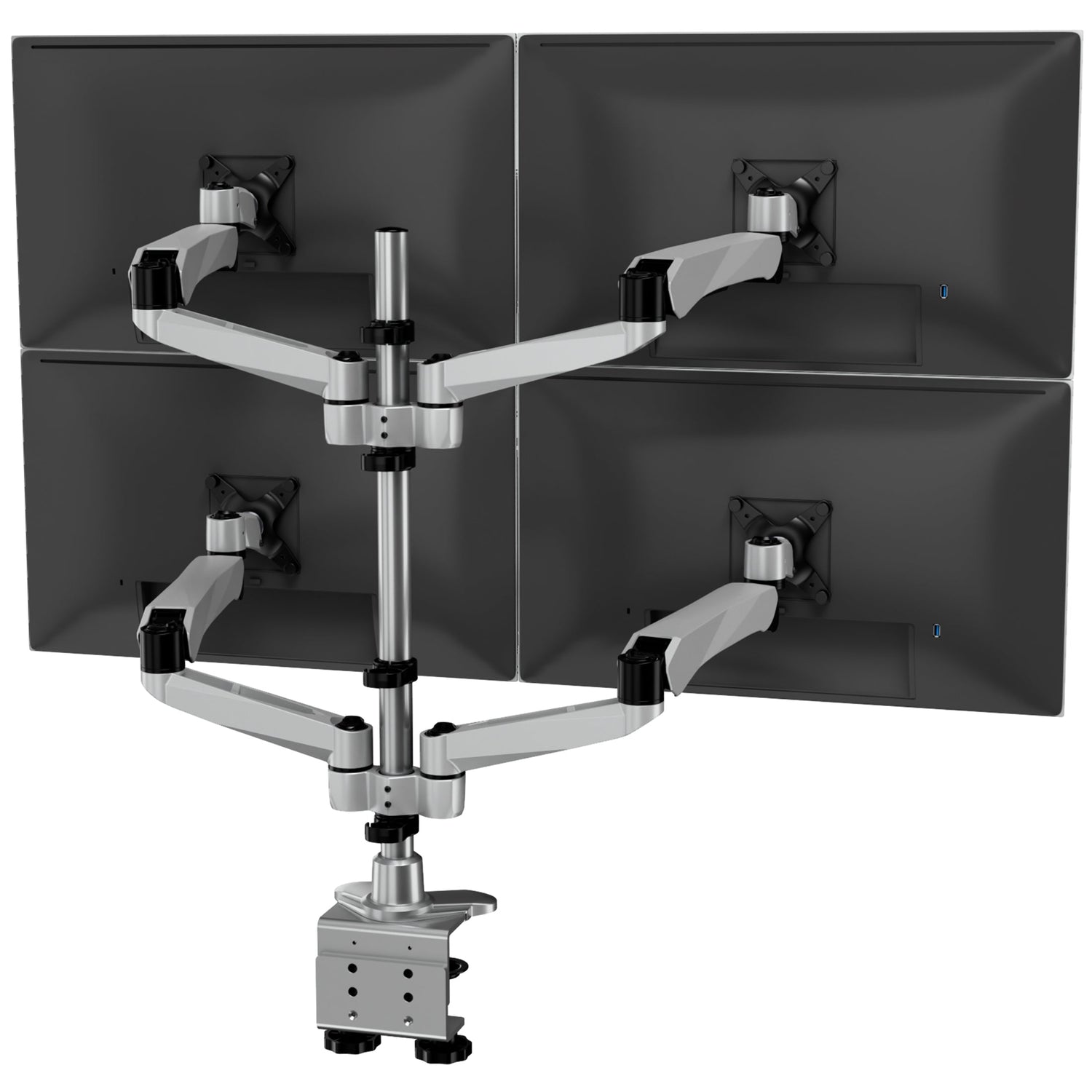 Silver Monitor Mount - CLiX Series Full Motion Quad Monitor Desk Mount with Gas Spring Arms - Mount-It! - MI-65156