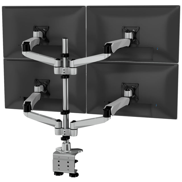 Silver Monitor Mount - CLiX Series Full Motion Quad Monitor Desk Mount with Gas Spring Arms - Mount-It! - MI-65156