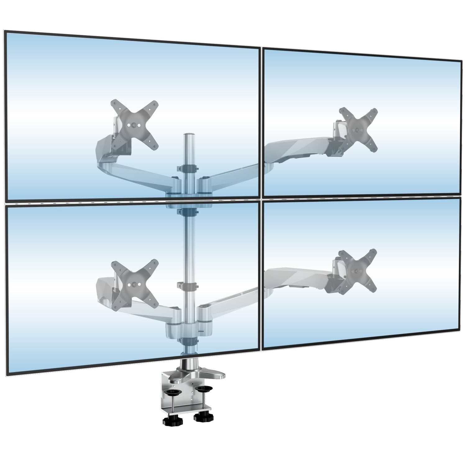 Silver Monitor Mount - CLiX Series Full Motion Quad Monitor Desk Mount with Gas Spring Arms - Mount-It! - MI-65156