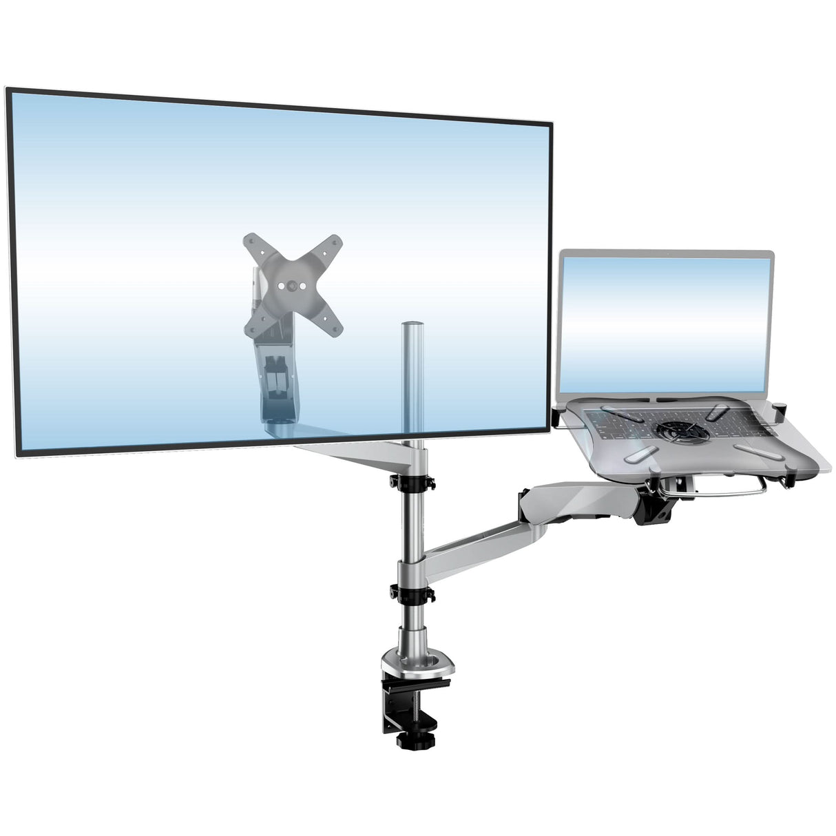 Silver Monitor Mount - CLiX Series Full Motion Single Monitor + Laptop Mount with Cooling Fan - Mount-It! - MI-75816