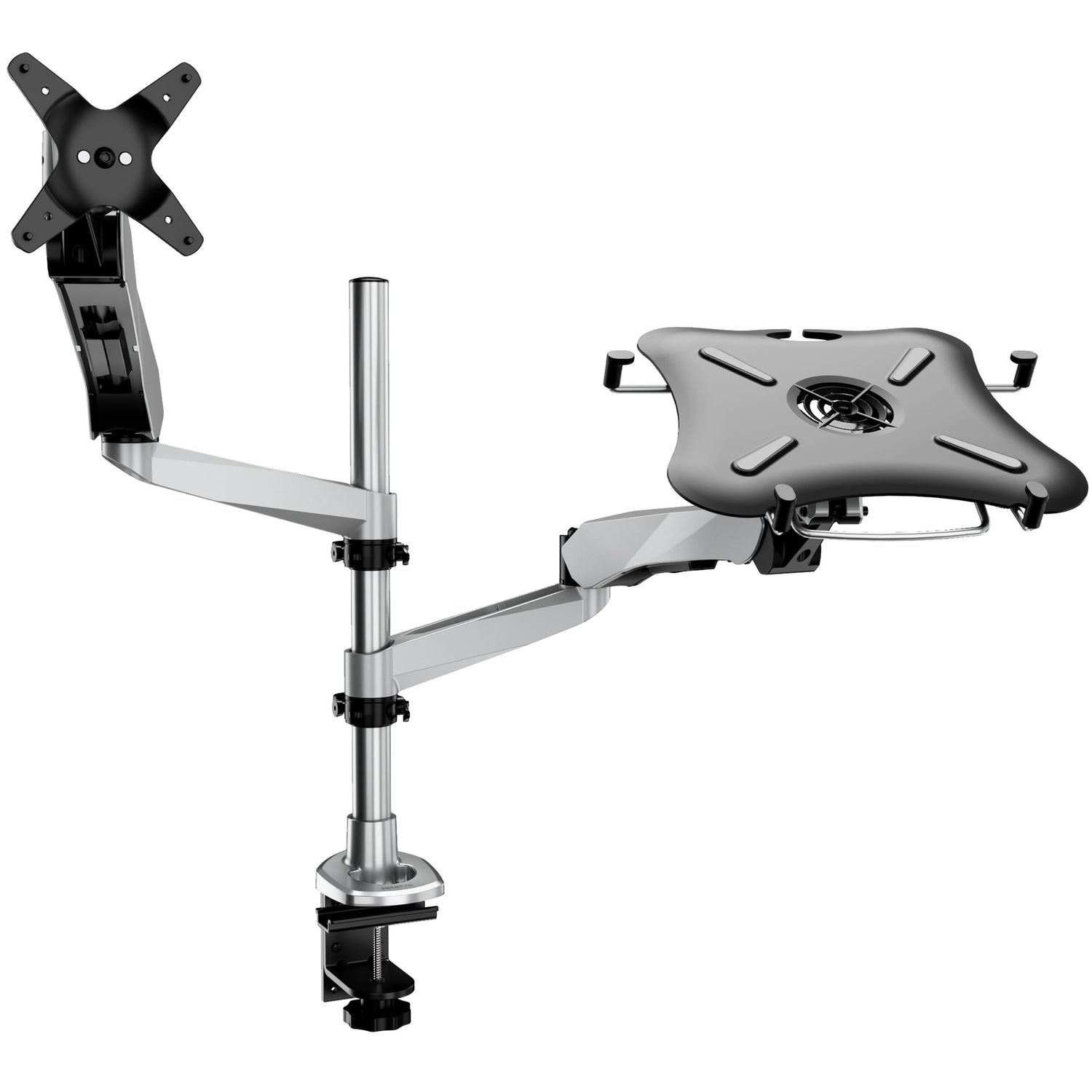 Silver Monitor Mount - CLiX Series Full Motion Single Monitor + Laptop Mount with Cooling Fan - Mount-It! - MI-75816