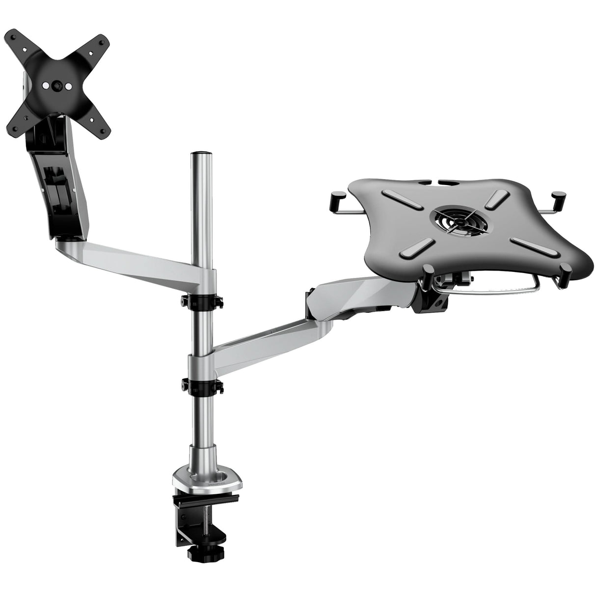 Silver Monitor Mount - CLiX Series Full Motion Single Monitor + Laptop Mount with Cooling Fan - Mount-It! - MI-75816