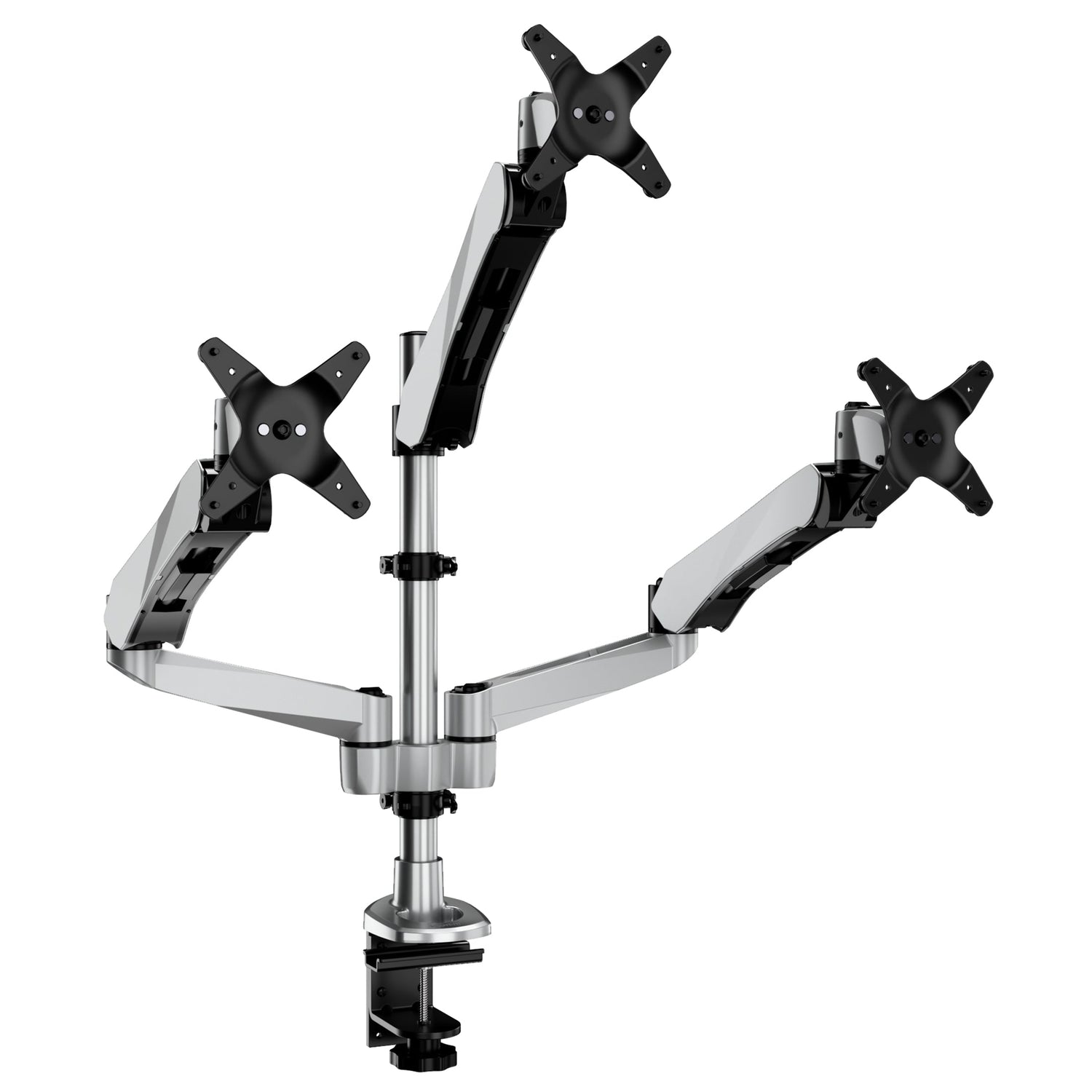 Silver Monitor Mount - CLiX Series Full Motion Triple Pyramid Monitor Desk Mount with Gas Spring Arms - Mount-It! - MI-55116