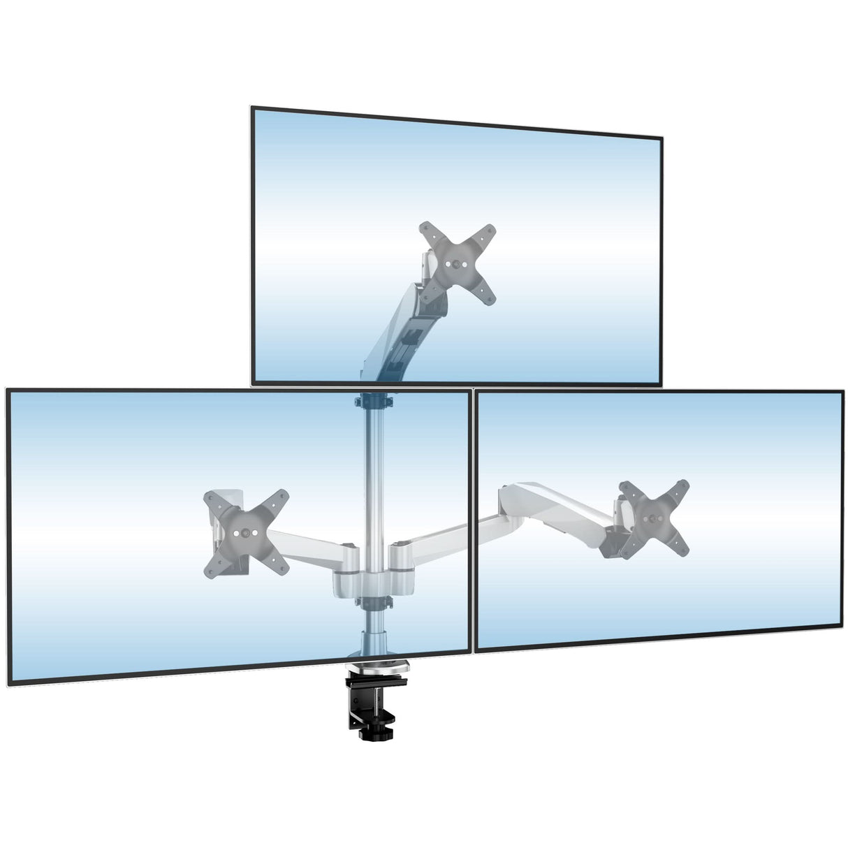 Silver Monitor Mount - CLiX Series Full Motion Triple Pyramid Monitor Desk Mount with Gas Spring Arms - Mount-It! - MI-55116