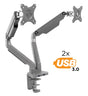 Dual Monitor Desk Mount w/ USB Ports Silver Monitor Mount - Dual Monitor Desk Mount w/ USB Ports - Mount-It! - MI-2762