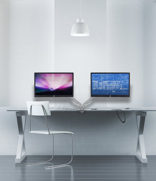 Silver Monitor Mount - Dual Monitor Desk Mount w/ USB Ports - Mount-It! - MI-2762 Silver Monitor Mount - Dual Monitor Desk Mount w/ USB Ports - Mount-It! - MI-2762