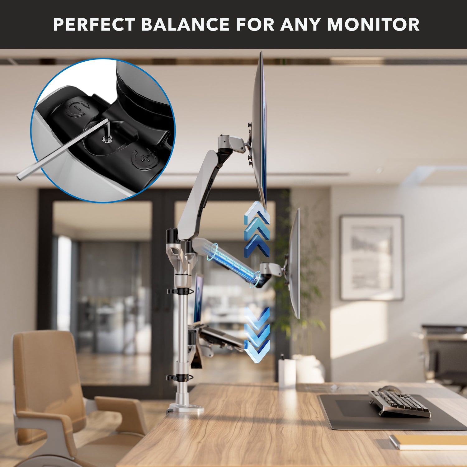 Silver Monitor Mount - Full Motion Dual Monitor + Laptop Mount with Cooling Fan - Mount-It! - MI-75826