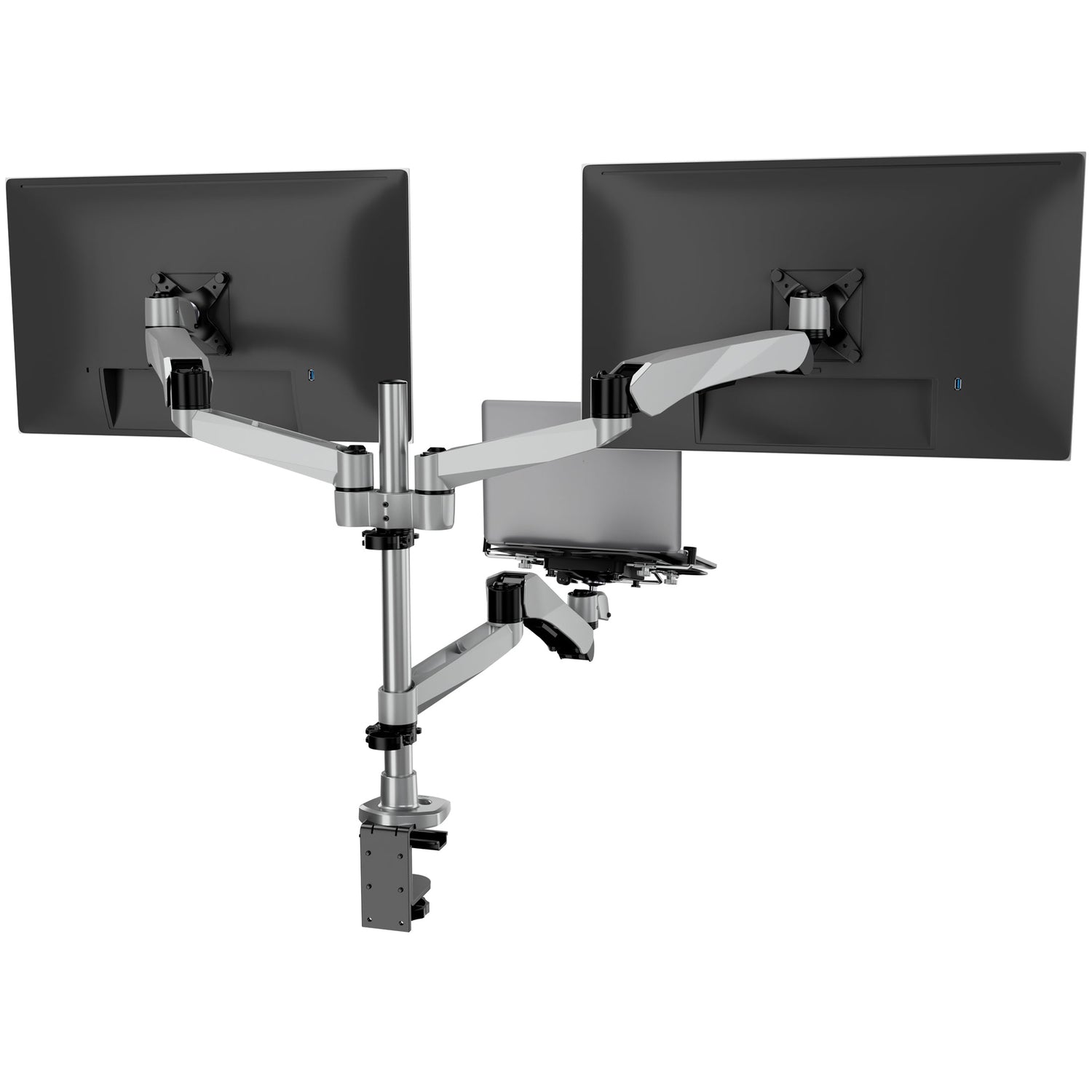 Silver Monitor Mount - Full Motion Dual Monitor + Laptop Mount with Cooling Fan - Mount-It! - MI-75826