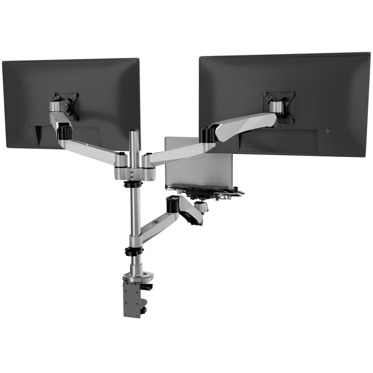 Silver Monitor Mount - Full Motion Dual Monitor + Laptop Mount with Cooling Fan - Mount-It! - MI-75826