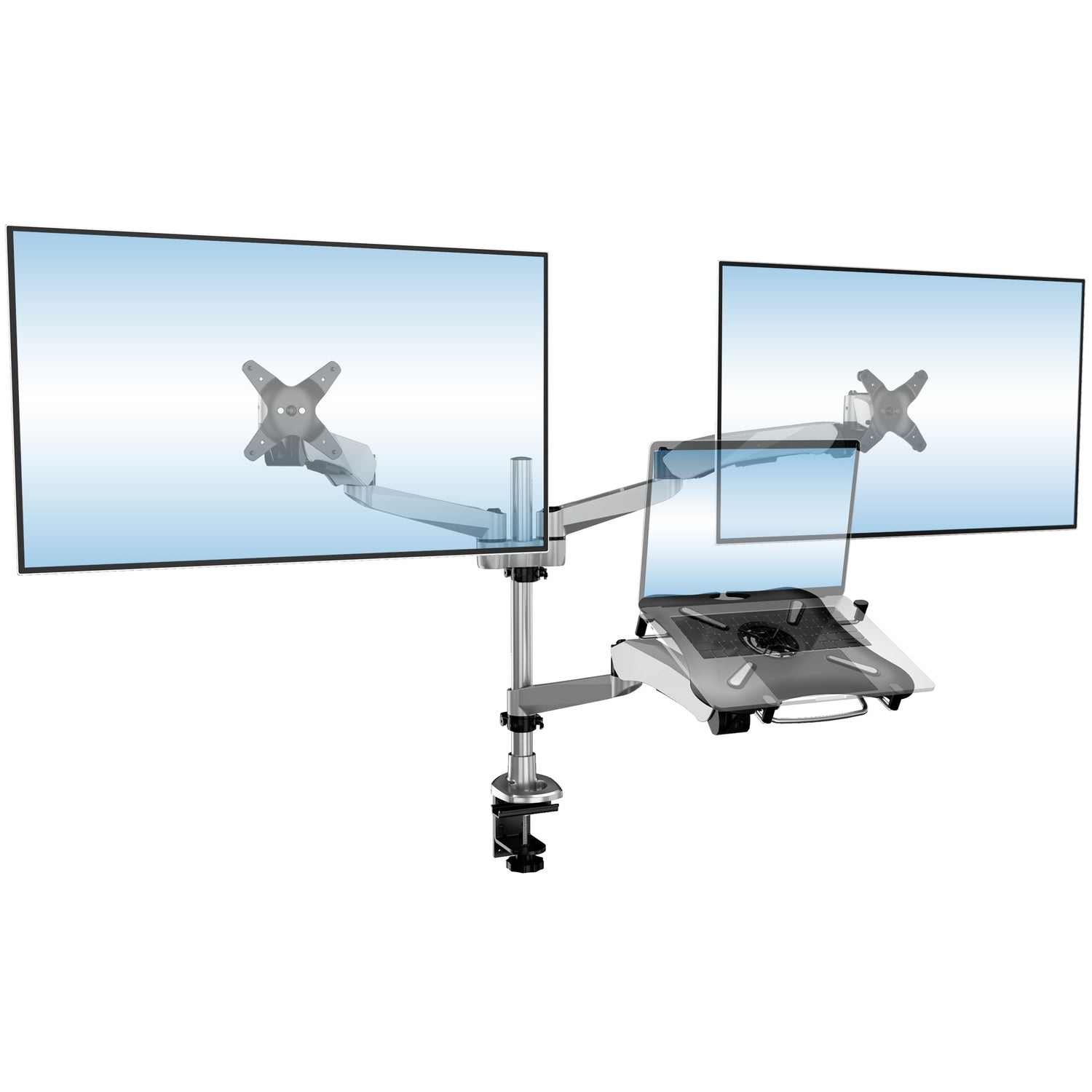 Silver Monitor Mount - Full Motion Dual Monitor + Laptop Mount with Cooling Fan - Mount-It! - MI-75826