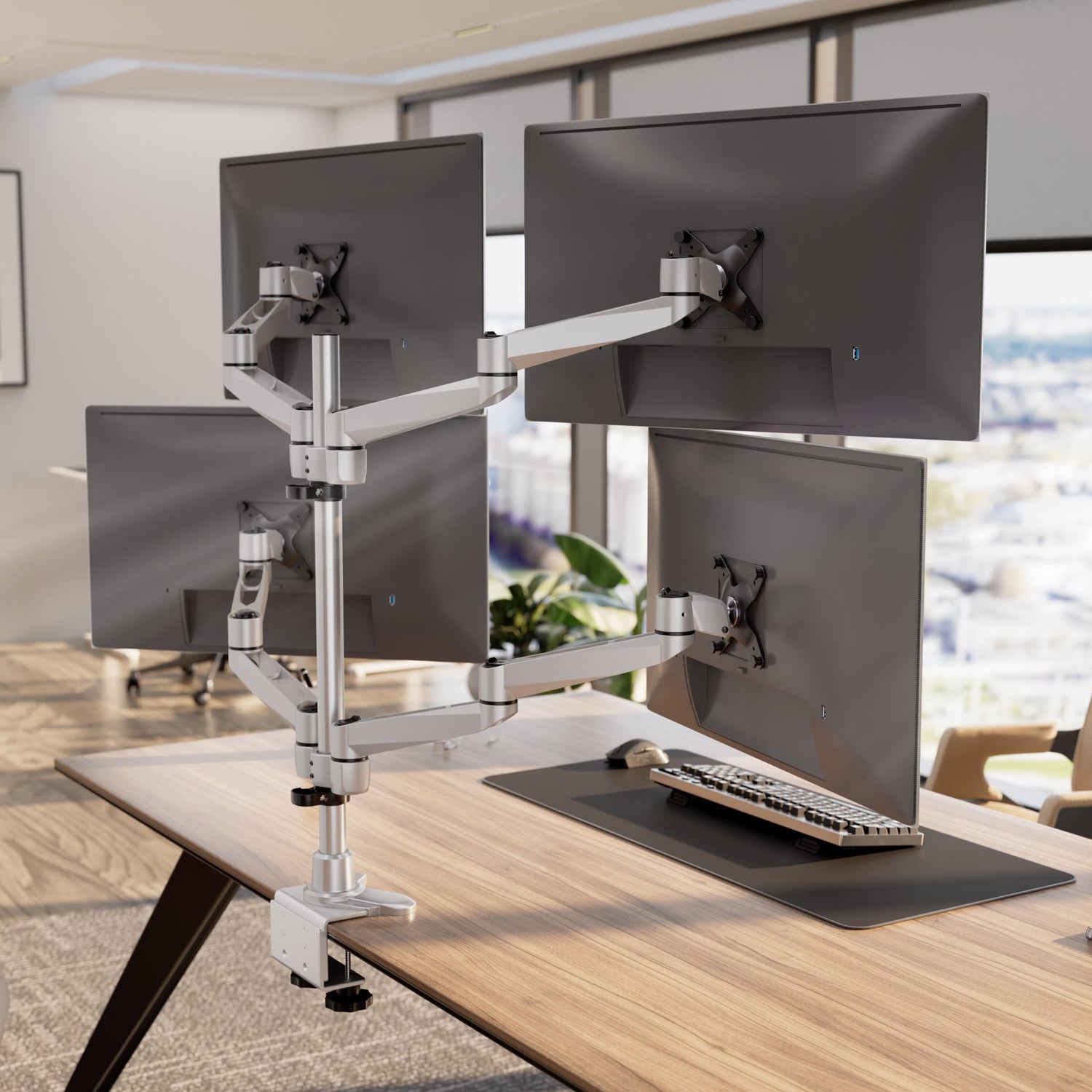 Silver Monitor Mount - Full Motion Quad Monitor Desk Mount - Mount-It! - MI-63156