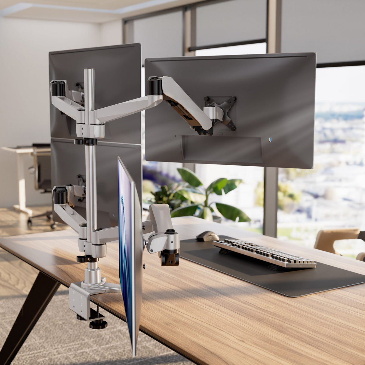 Full Motion Quad Monitor Desk Mount with Gas Spring Arms Silver Monitor Mount - Full Motion Quad Monitor Desk Mount with Gas Spring Arms - Mount-It! - MI-65156
