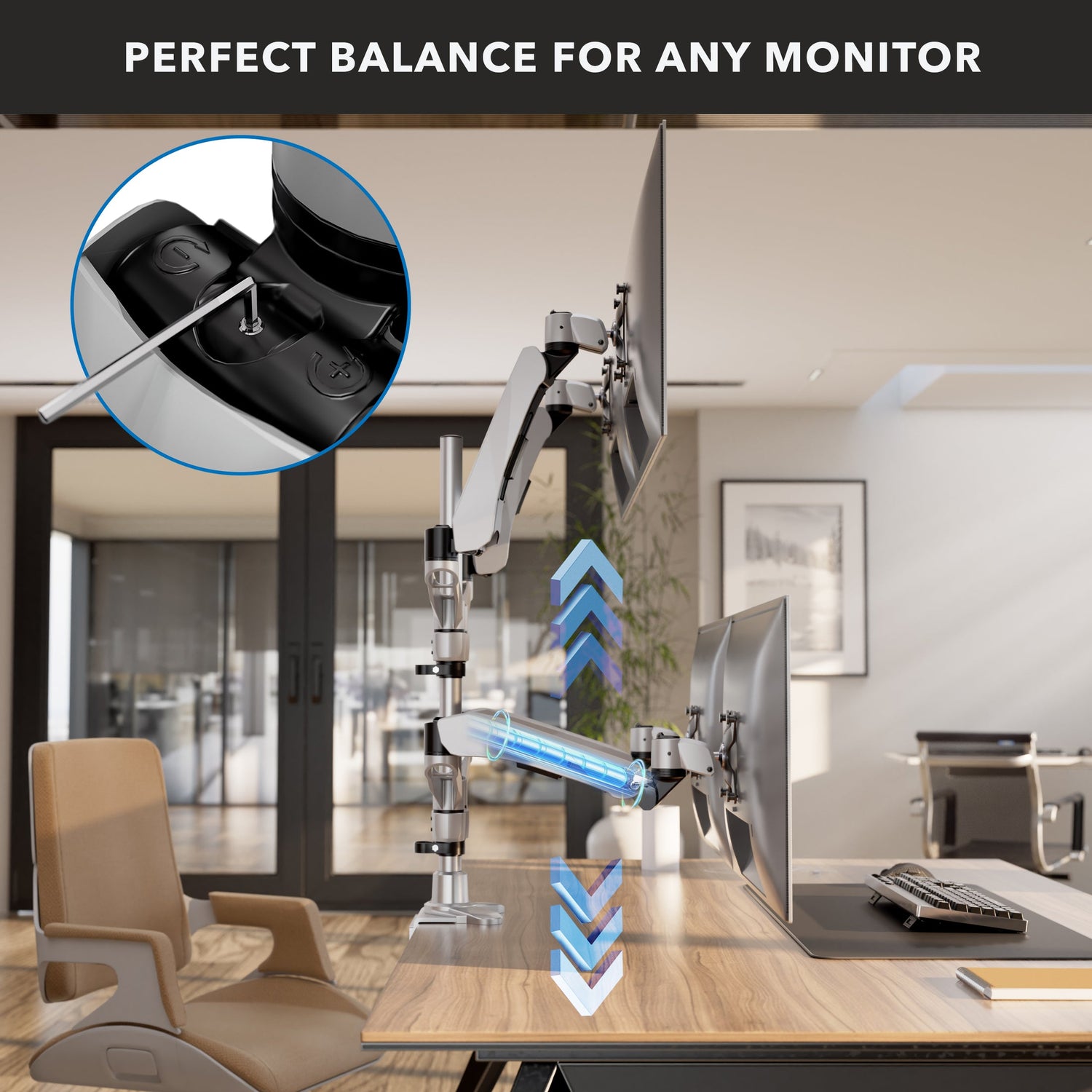 Silver Monitor Mount - Full Motion Quad Monitor Desk Mount with Gas Spring Arms - Mount-It! - MI-65156