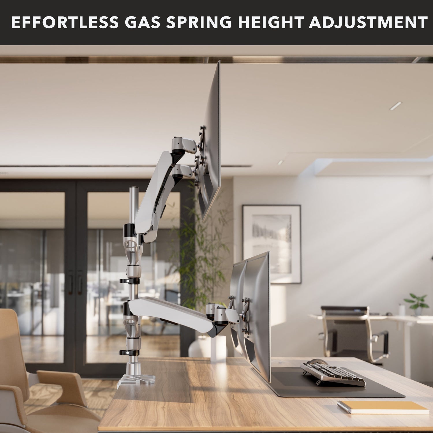 Silver Monitor Mount - Full Motion Quad Monitor Desk Mount with Gas Spring Arms - Mount-It! - MI-65156