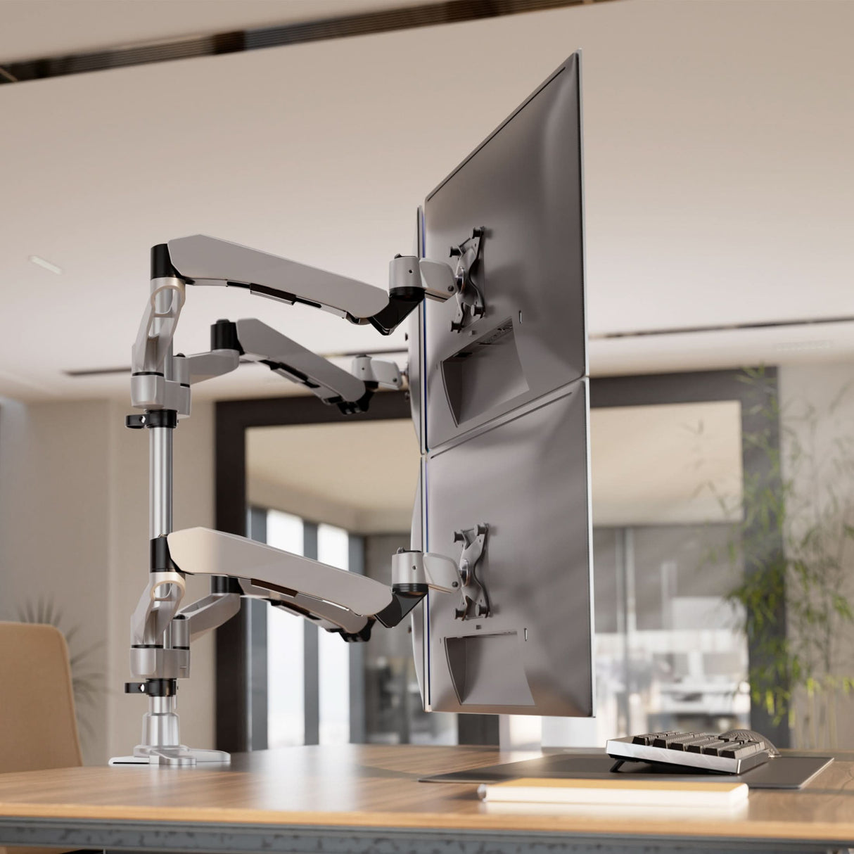 Silver Monitor Mount - Full Motion Quad Monitor Desk Mount with Gas Spring Arms - Mount-It! - MI-65156