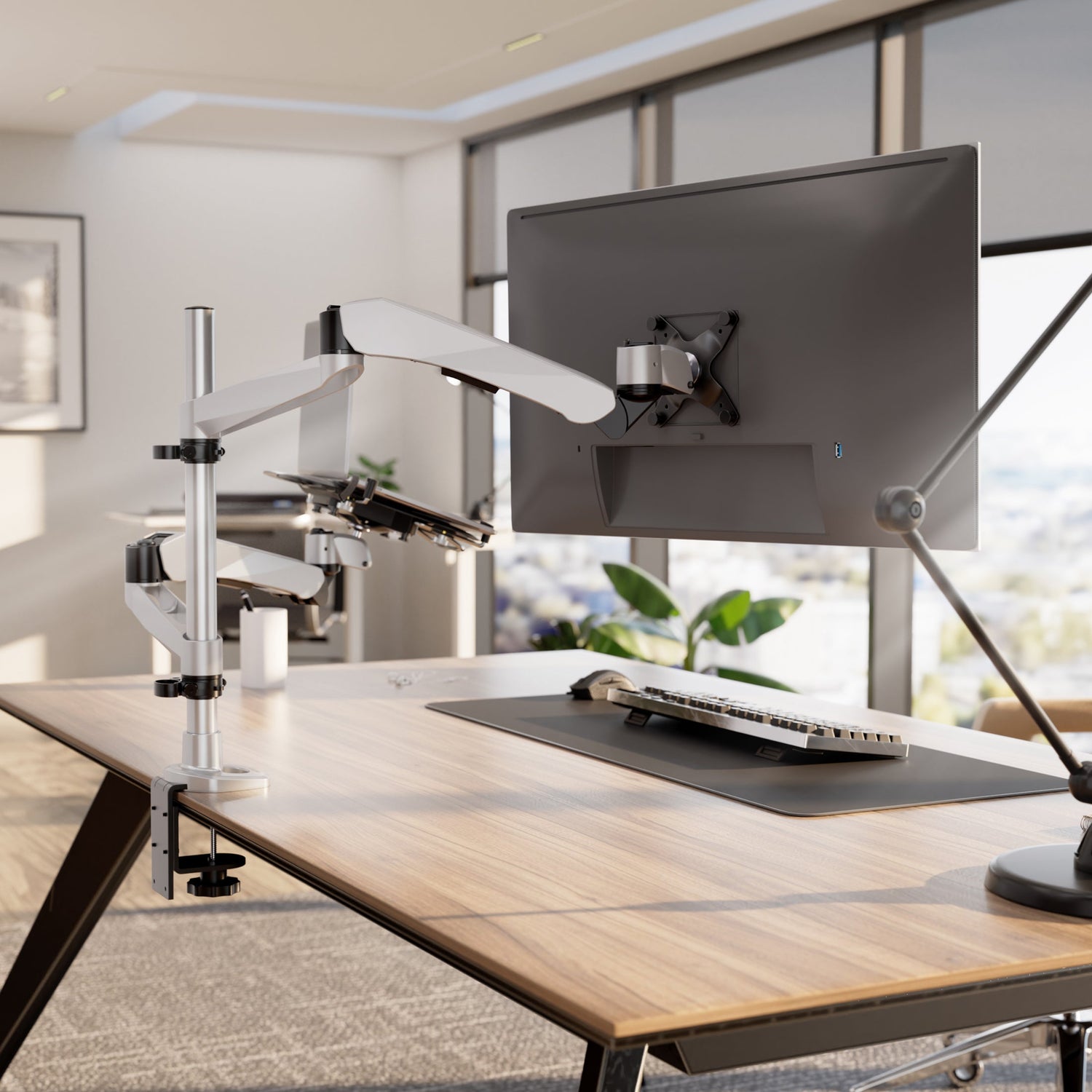 Silver Monitor Mount - Full Motion Single Monitor + Laptop Mount with Cooling Fan - Mount-It! - MI-75816