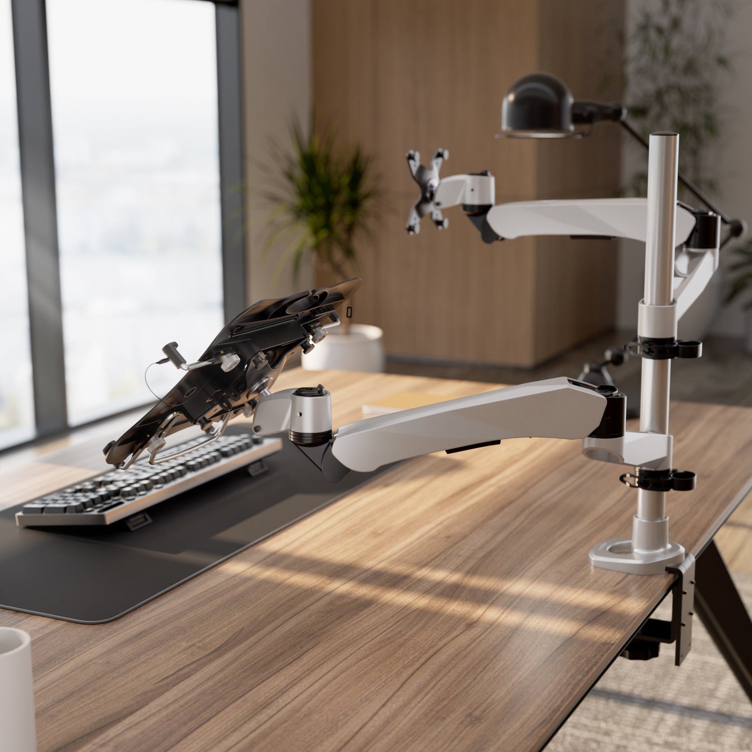 Silver Monitor Mount - Full Motion Single Monitor + Laptop Mount with Cooling Fan - Mount-It! - MI-75816