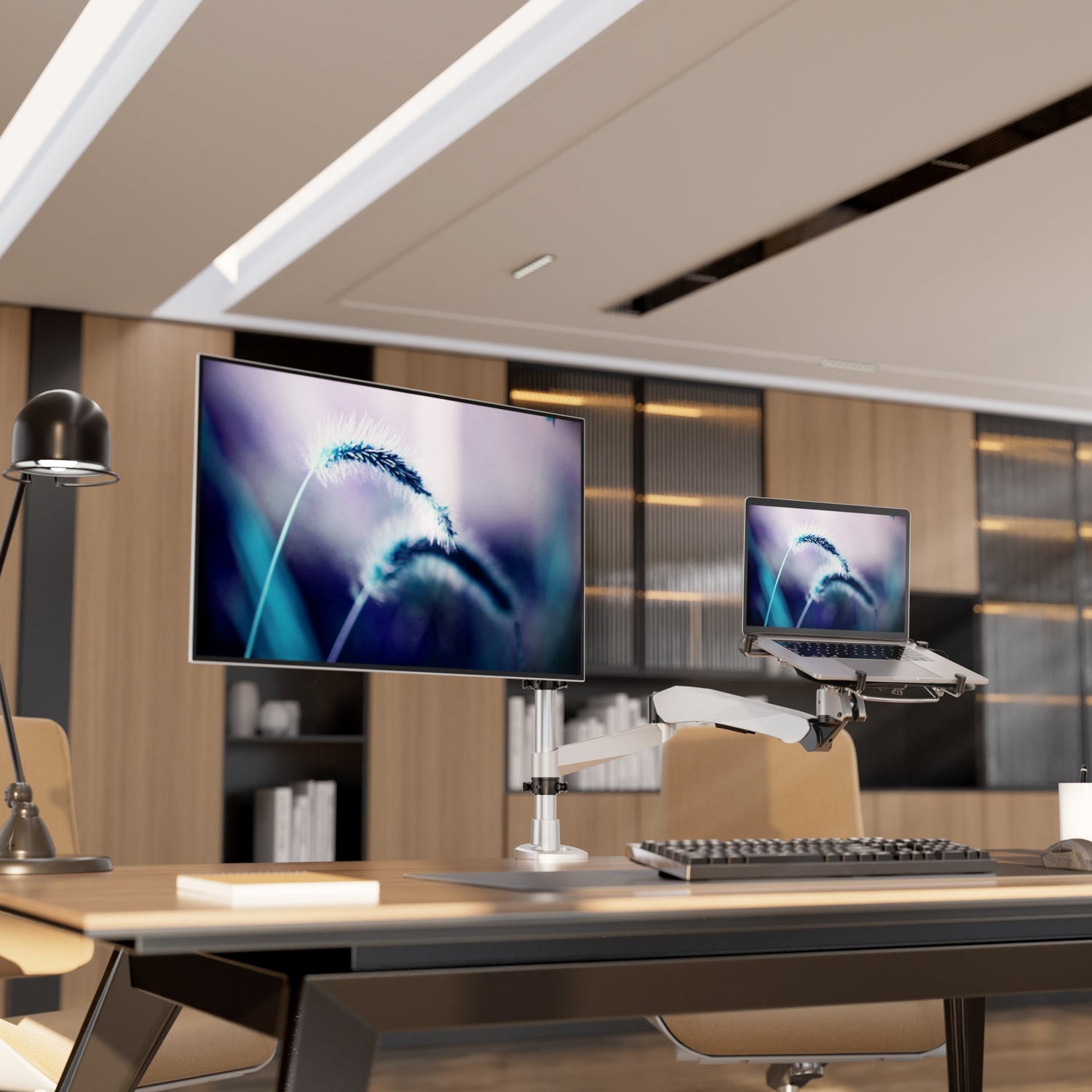 Silver Monitor Mount - Full Motion Single Monitor + Laptop Mount with Cooling Fan - Mount-It! - MI-75816