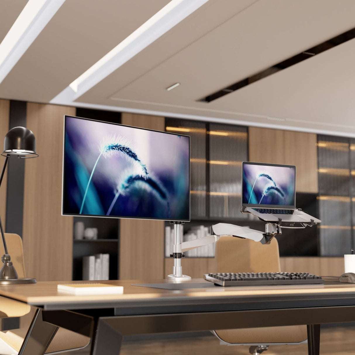 Silver Monitor Mount - Full Motion Single Monitor + Laptop Mount with Cooling Fan - Mount-It! - MI-75816