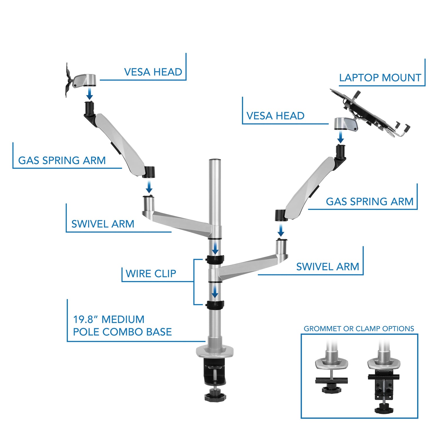 Silver Monitor Mount - Full Motion Single Monitor + Laptop Mount with Cooling Fan - Mount-It! - MI-75816