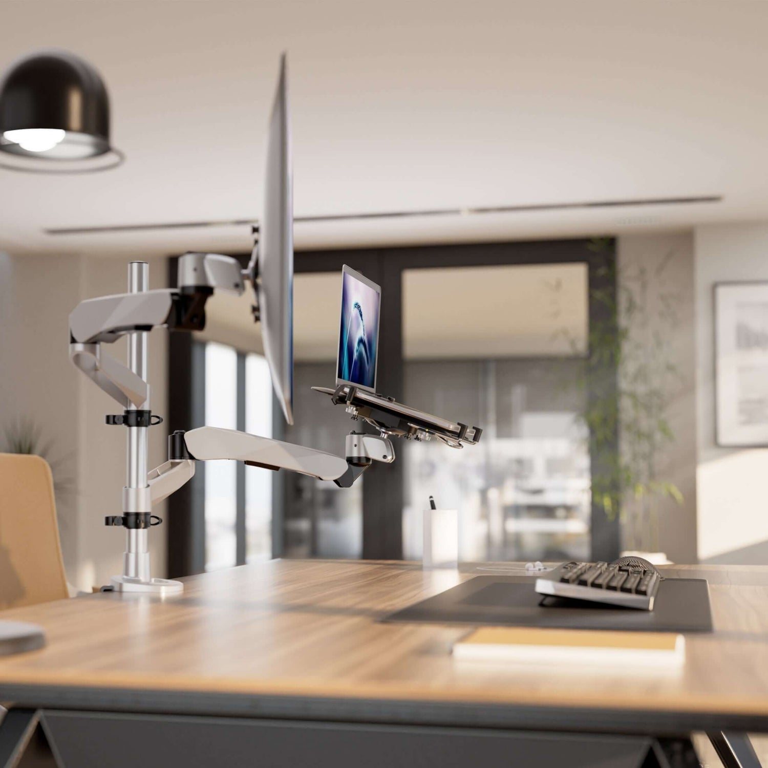 Silver Laptop Mount - Full Motion Single Monitor + Laptop Mount with Cooling Fan - Mount-It! - MI-75816