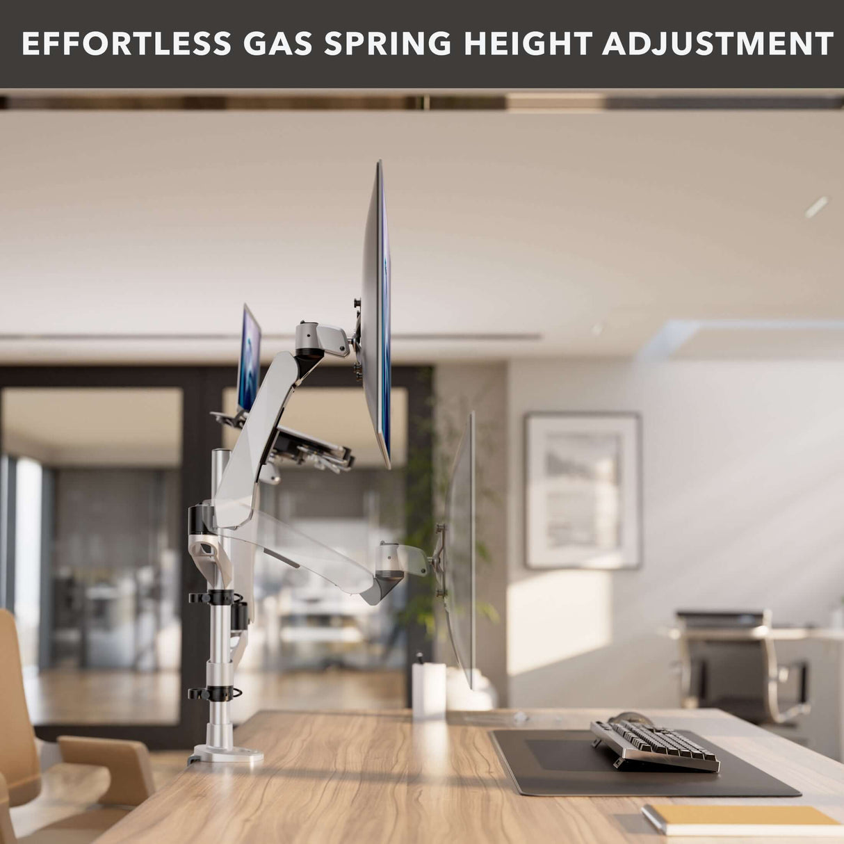 Full Motion Single Monitor + Laptop Mount with Cooling Fan Silver Laptop Mount - Full Motion Single Monitor + Laptop Mount with Cooling Fan - Mount-It! - MI-75816