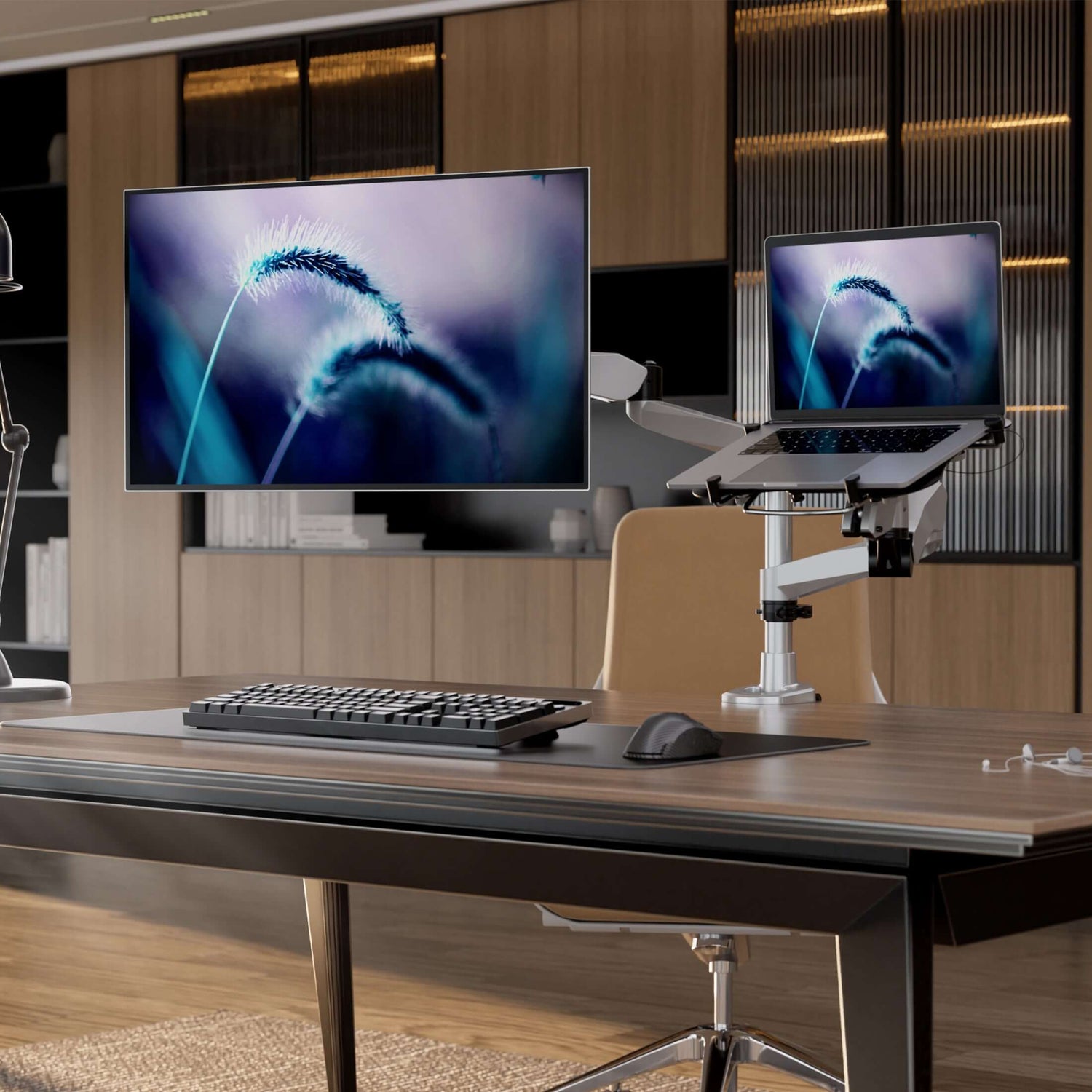 Silver Laptop Mount - Full Motion Single Monitor + Laptop Mount with Cooling Fan - Mount-It! - MI-75816