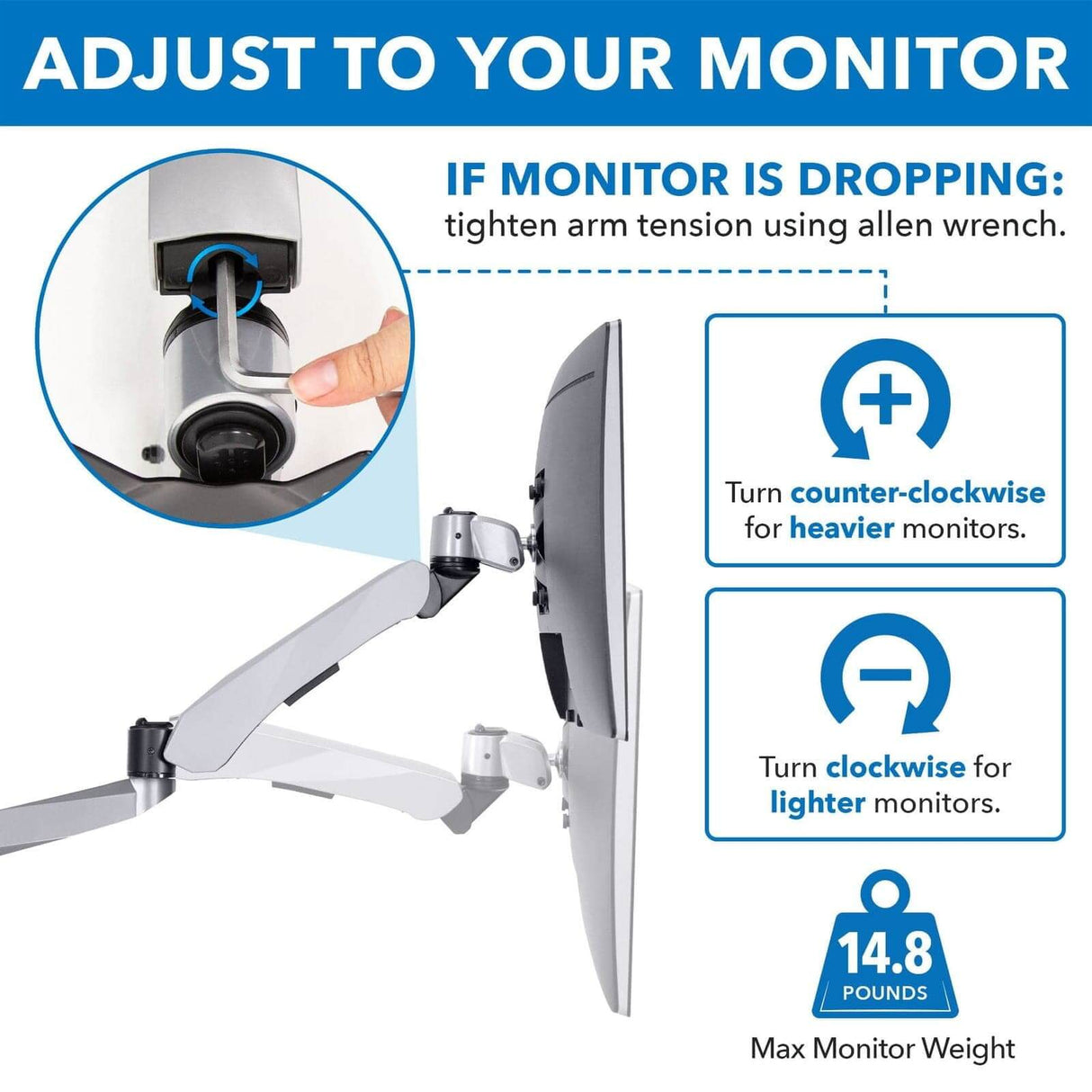 Full-Motion Triple Monitor Desk Mount for Grommet Installation Silver Monitor Mount - Full-Motion Triple Monitor Desk Mount - Mount-It! - MI-55111