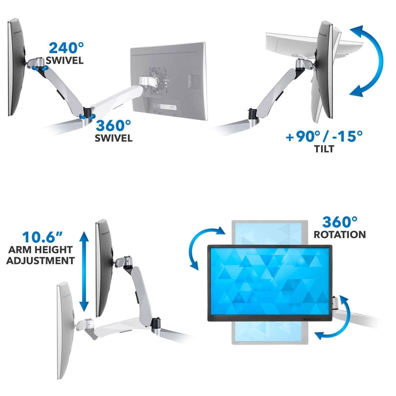 Silver Monitor Mount - Full-Motion Triple Monitor Desk Mount - Mount-It! - MI-55111