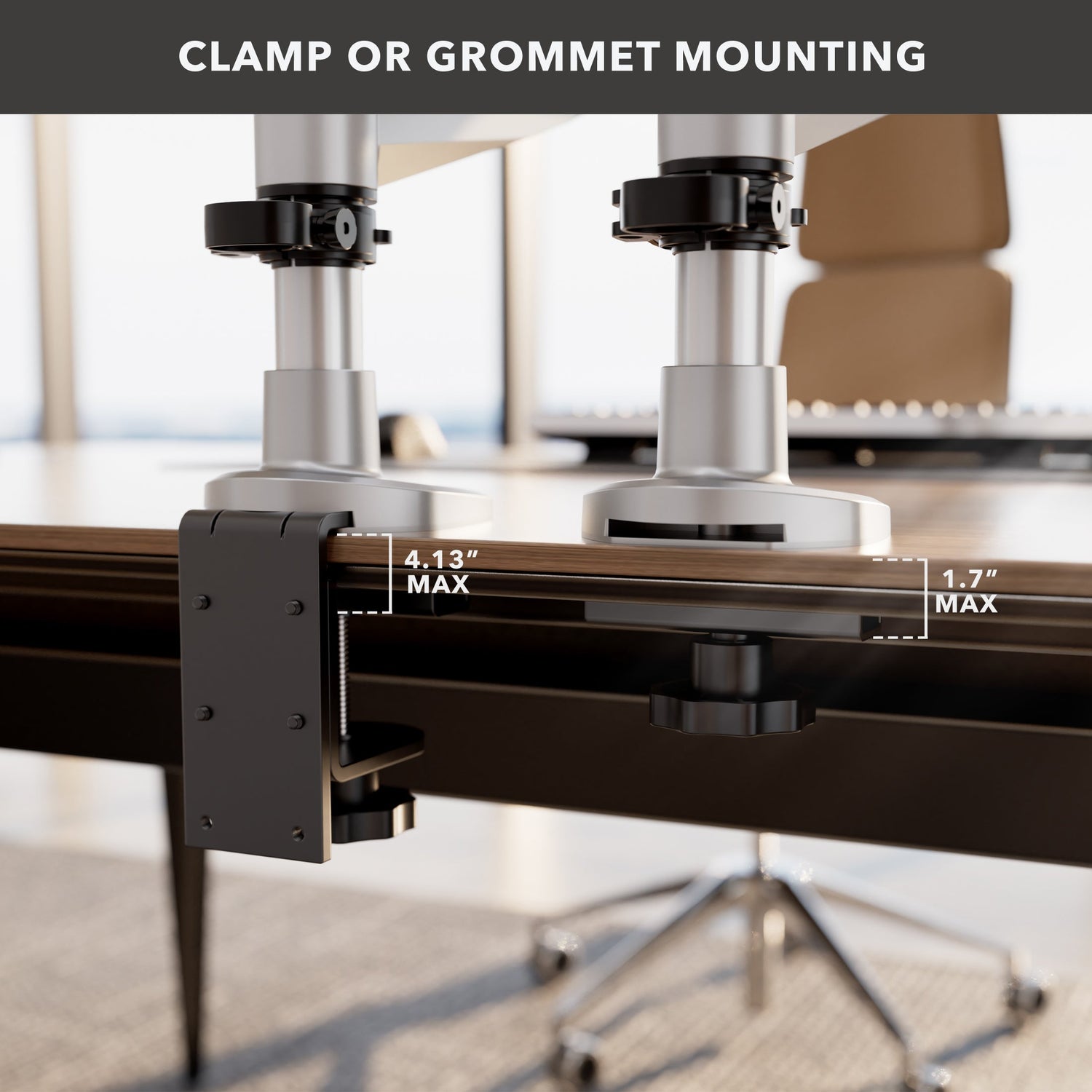 Silver Monitor Mount - Full Motion Triple Pyramid Monitor Desk Mount with Gas Spring Arms - Mount-It! - MI-55116