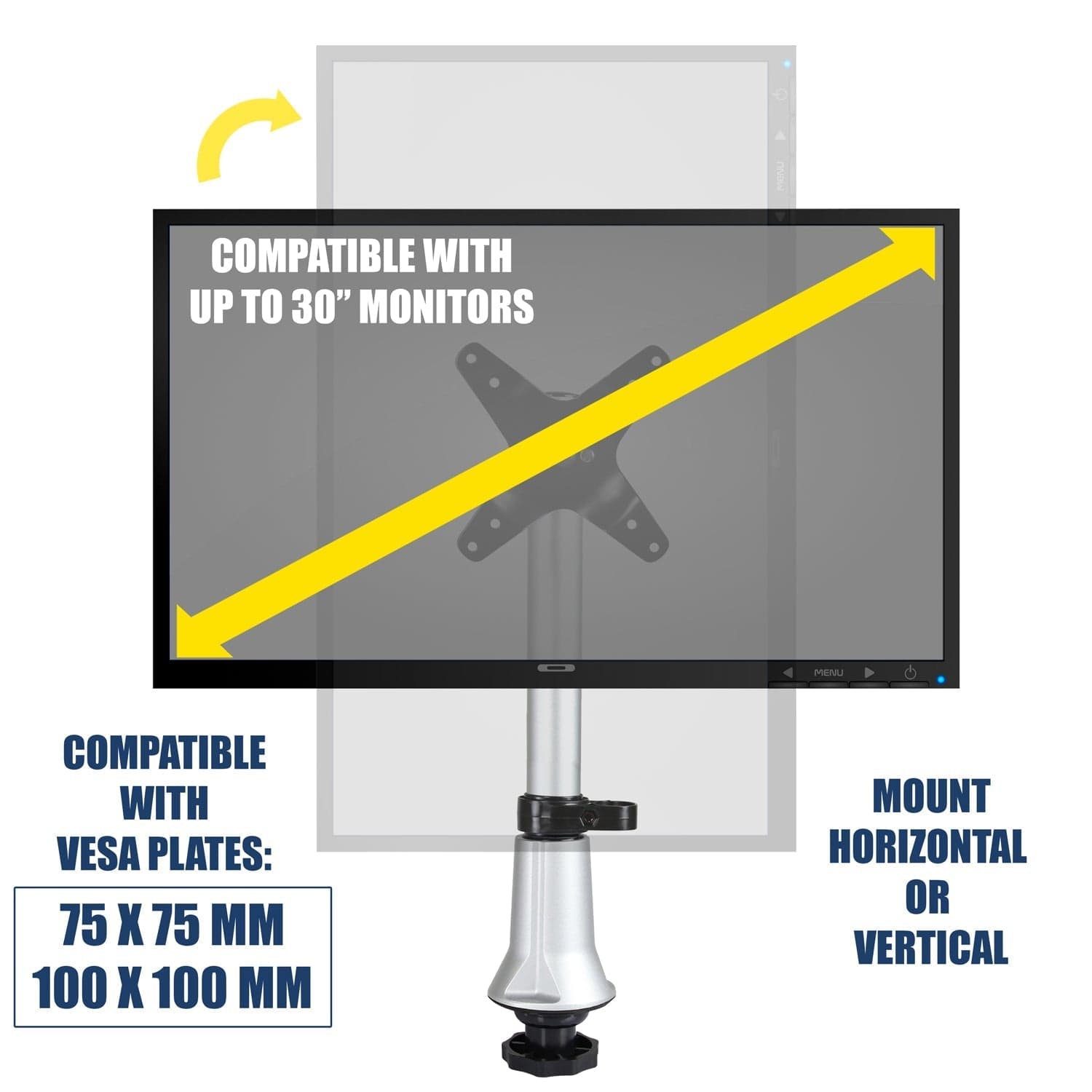 Silver Monitor Mount - Height Adjustable & Articulating Single Monitor Desk Mount - Mount-It! - MI-31111