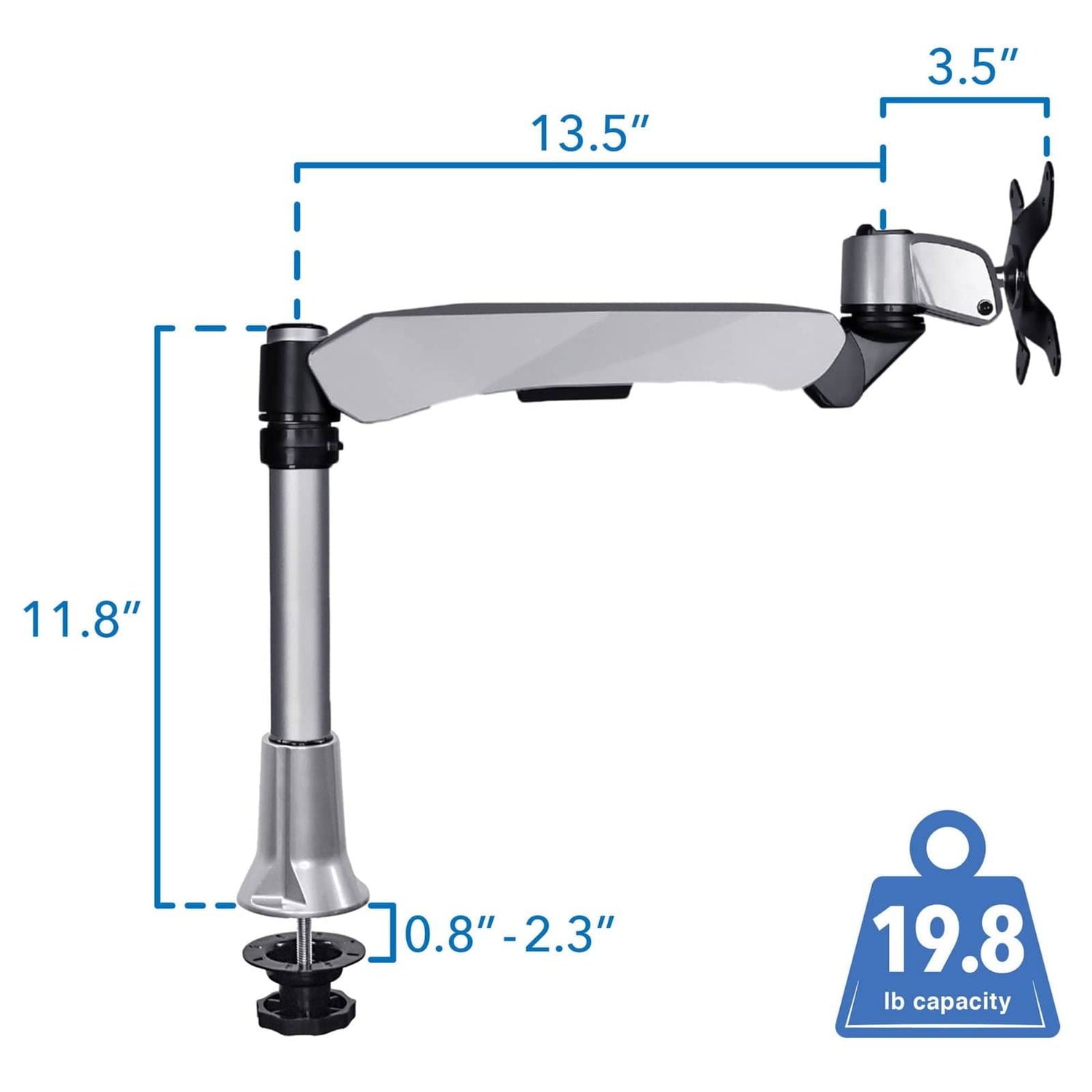 Silver Monitor Mount - Height Adjustable Single Monitor Desk Mount - Mount-It! - MI-34111