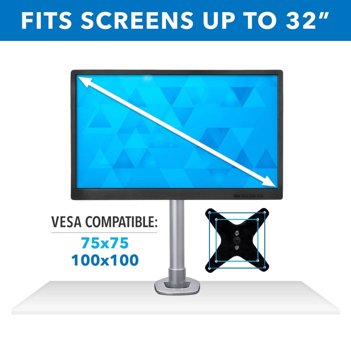 Premium Single Monitor Desk Mount Silver Monitor Mount - Premium Single Monitor Desk Mount - Mount-It! - MI-34116