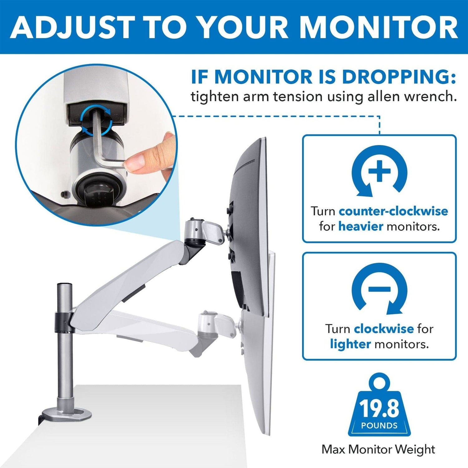Silver Monitor Mount - Premium Single Monitor Desk Mount - Mount-It! - MI-34116