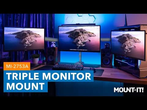Silver Monitor Mount - Triple Monitor Desk Mount w/ USB, USB-C & Audio Ports - Mount-It! - MI-2753