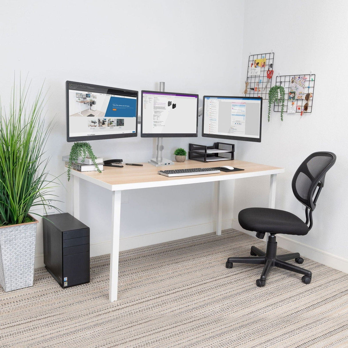 Triple Monitor Desk Mount w/ USB, USB-C & Audio Ports Silver Monitor Mount - Triple Monitor Desk Mount w/ USB, USB-C & Audio Ports - Mount-It! - MI-2753