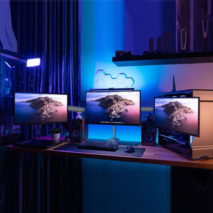 Silver Monitor Mount - Triple Monitor Desk Mount w/ USB, USB-C & Audio Ports - Mount-It! - MI-2753 Silver Monitor Mount - Triple Monitor Desk Mount w/ USB, USB-C & Audio Ports - Mount-It! - MI-2753
