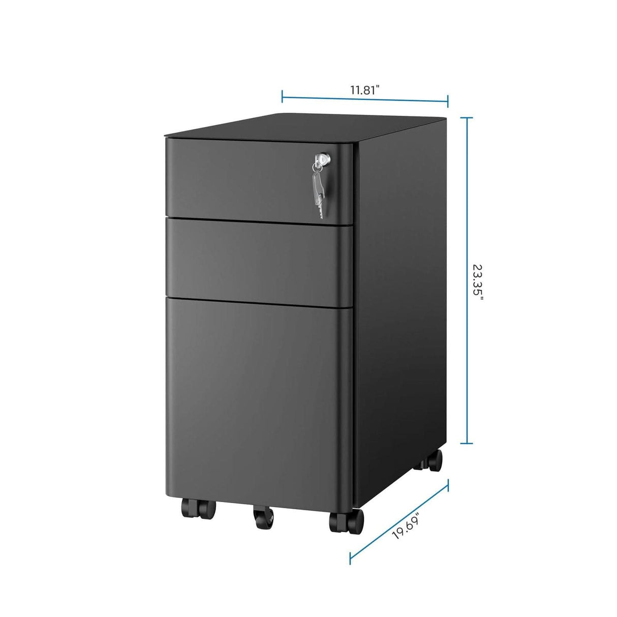 File Cabinet - Slim Rolling File Cabinet with 3 Drawers - Mount-It! -