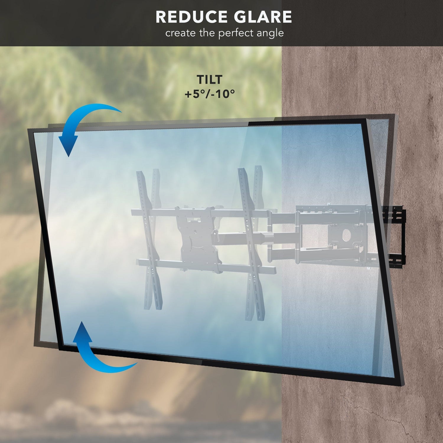 Full Motion Weatherproof TV Wall Mount The Beast - tilting feature to reduce glare