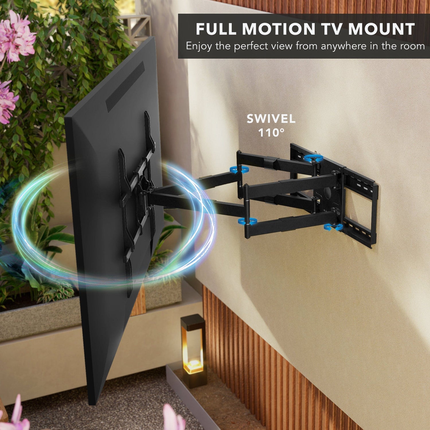 Full Motion Weatherproof TV Wall Mount The Beast - side view showing 110 degree swivel
