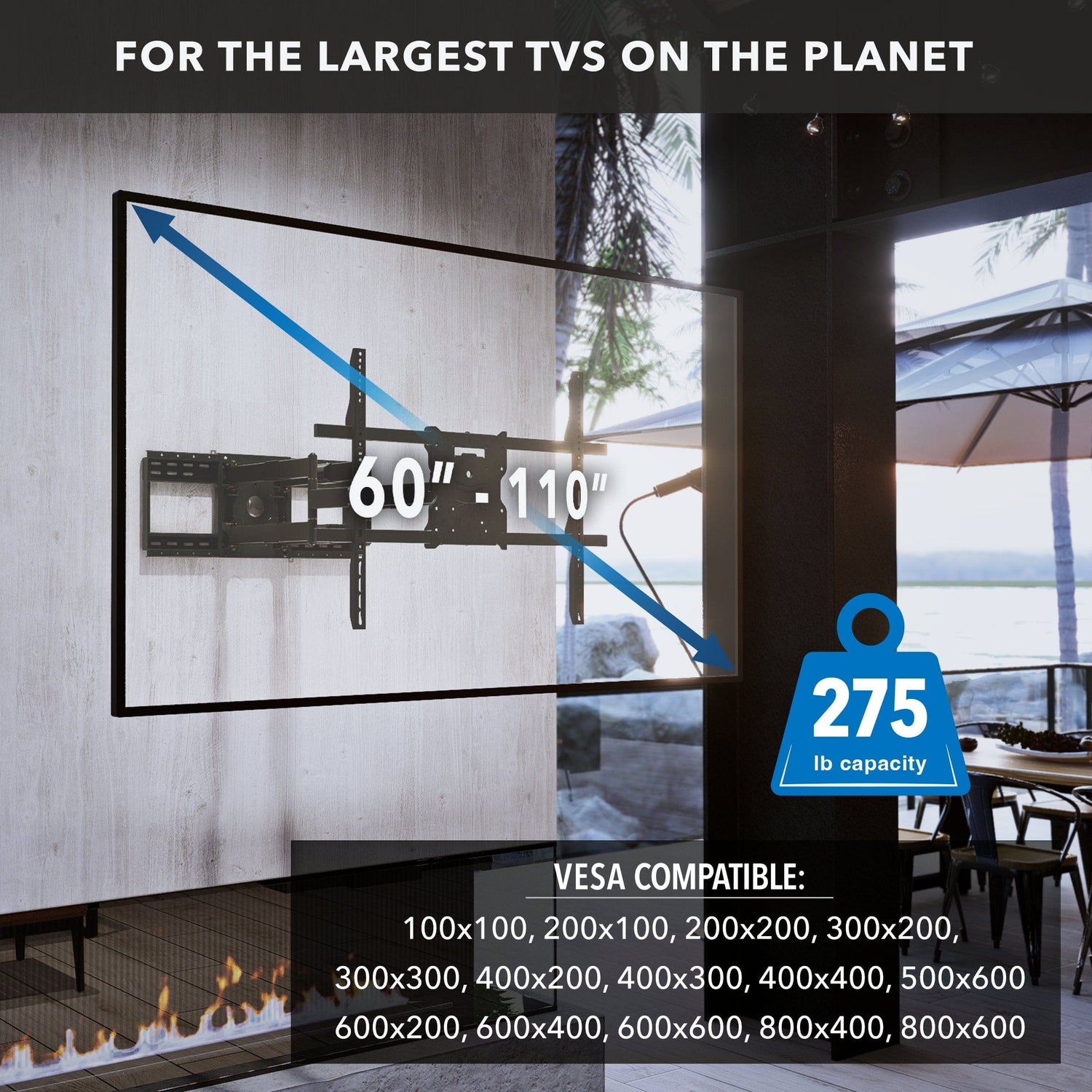 Full Motion Weatherproof TV Wall Mount The Beast - TV compatibility