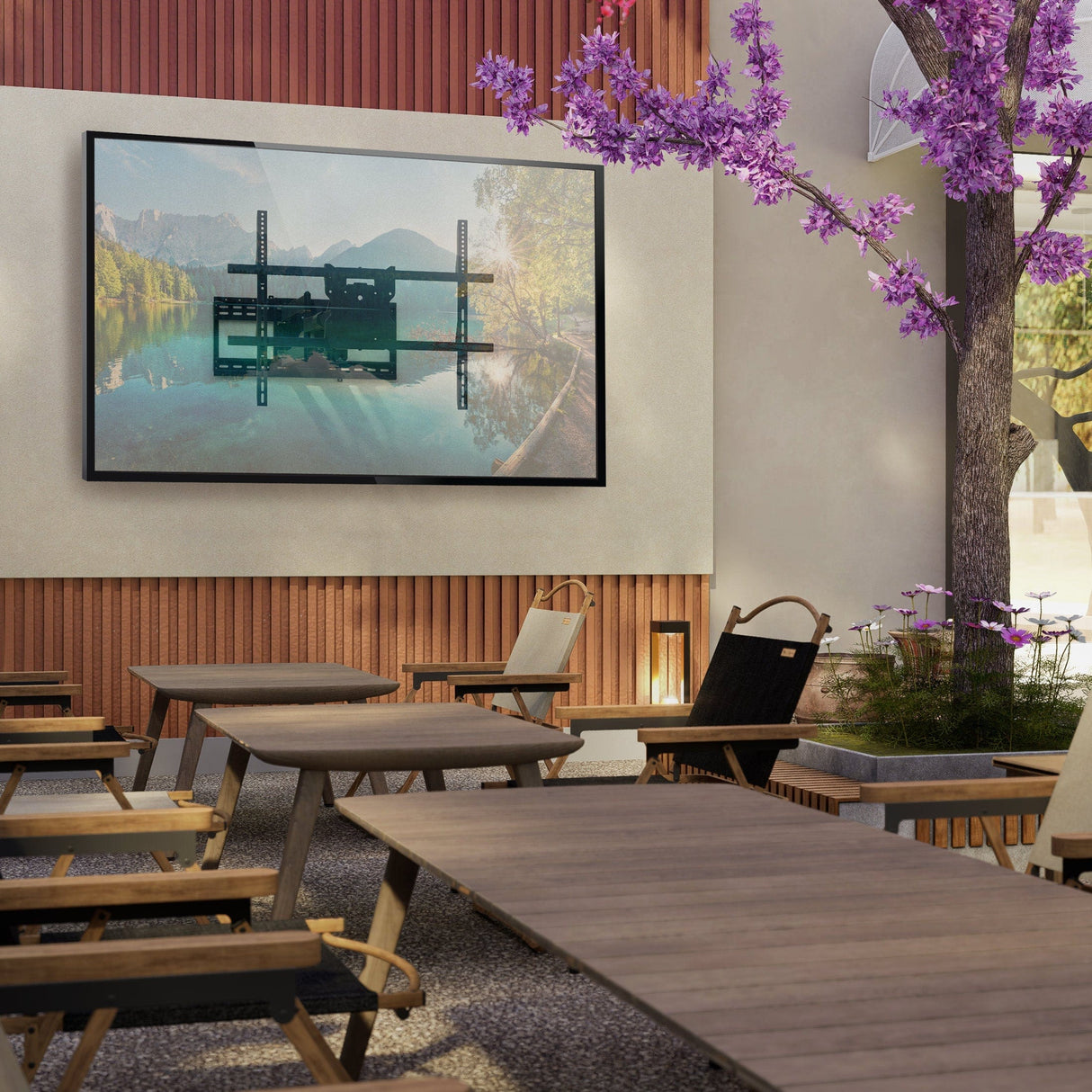 The Beast Full Motion Weatherproof TV Wall Mount Full Motion Weatherproof TV Wall Mount The Beast - TV mounted in outdoor patio