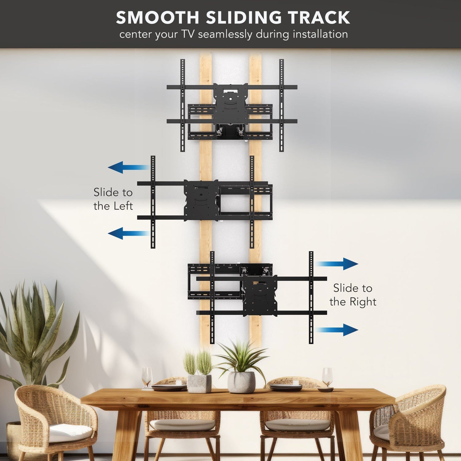 Full Motion Weatherproof TV Wall Mount The Beast - Sliding track for TV centering