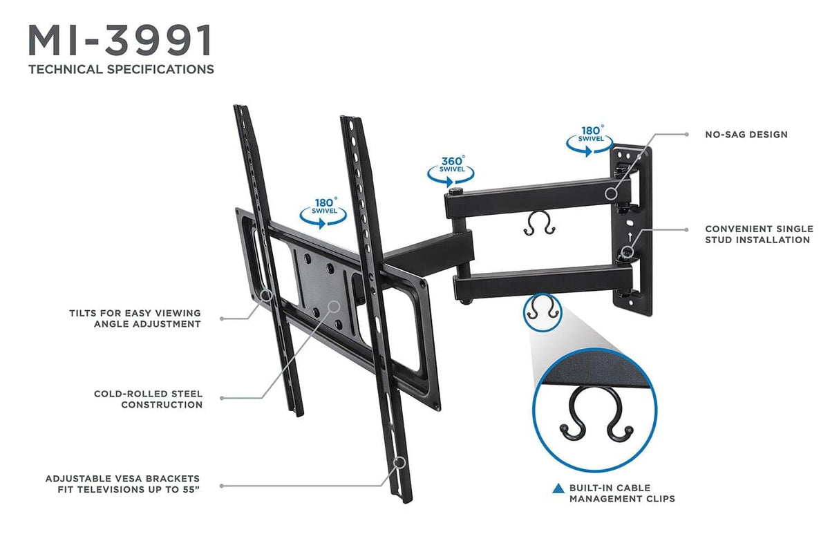 TV Wall Mount with Full Motion Articulating Arm TV Mount - TV Wall Mount with Full Motion Articulating Arm - Mount-It! - MI-3991B