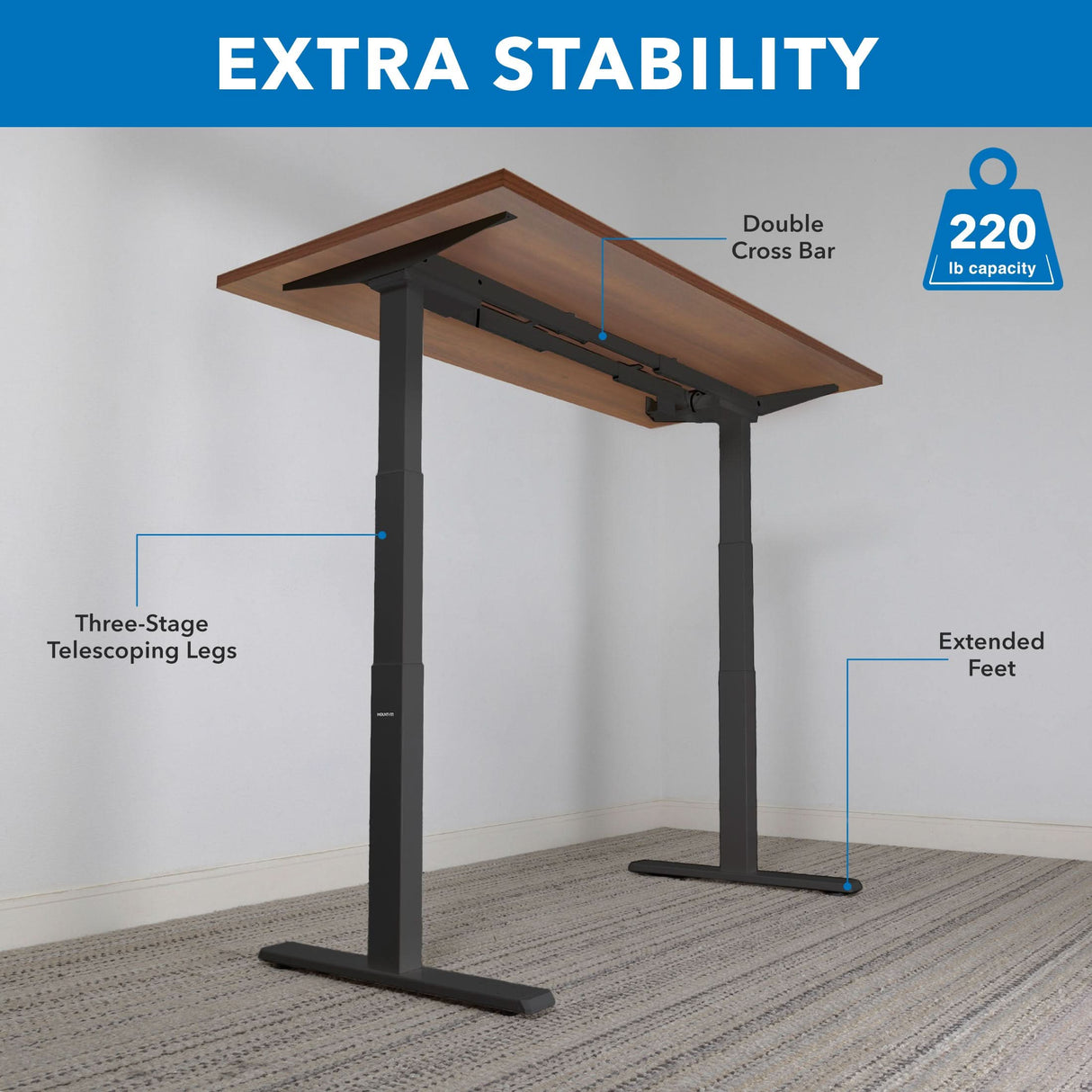 Ultimate Dual Motor Electric Standing Desk with 55" Tabletop Standing Desk - Ultimate Dual Motor Electric Standing Desk with 55" Tabletop - Black Base - Mount-It! -
