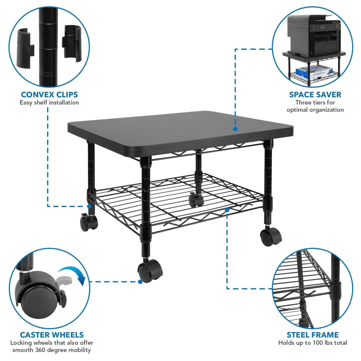 Printer Stand - Under Desk Printer Stand with Wheels - Mount-It! - MI-7857