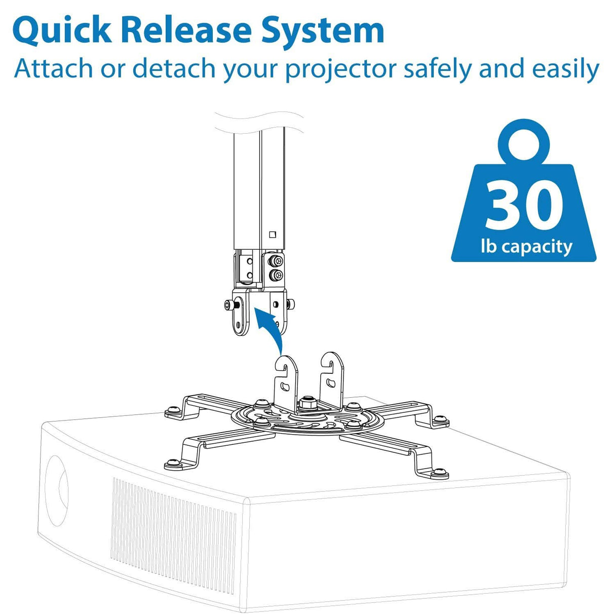 Projector Mount - Universal Projector Ceiling Mount - 15" to 22.8" Height Adjustment - Mount-It! - MI-606B
