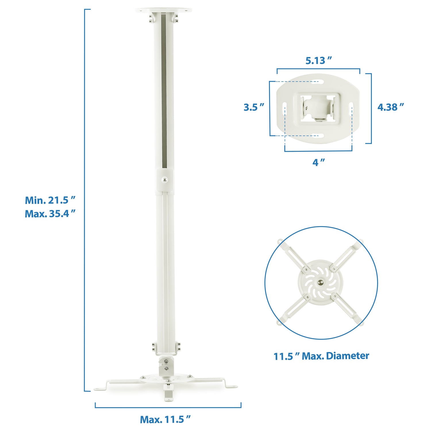 Projector Mount - Universal Projector Ceiling Mount - 21.5" to 35.4" Height Adjustment - Mount-It! - MI-606L