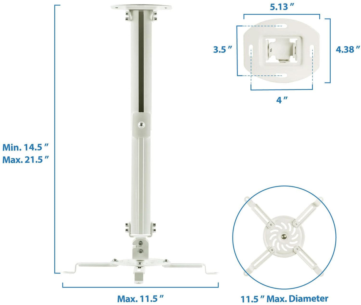 Universal Projector Ceiling Mount - 15" to 22.8" Height Adjustment Projector Mount - Universal Projector Ceiling Mount - White - Mount-It! - MI-606B